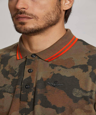 Cotton polo shirt with camouflage print