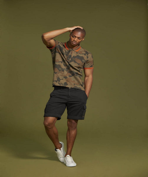 Cotton polo shirt with camouflage print