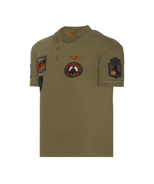 Stretch piqué polo shirt with patches