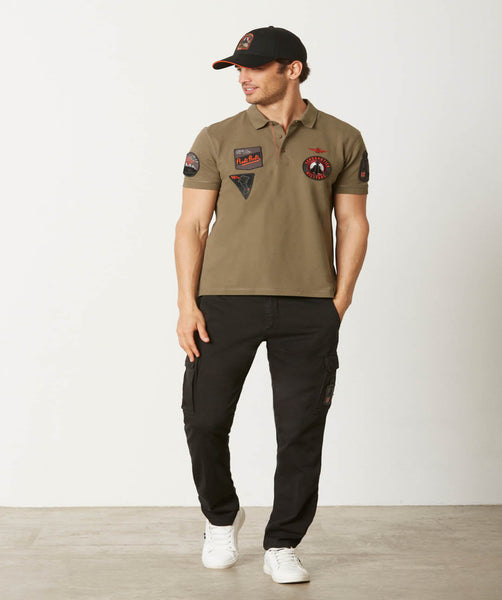 Stretch piqué polo shirt with patches